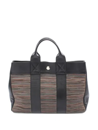 Pre-owned Hermes 2001 Fool Toe Pm Striped Tote Bag In Black