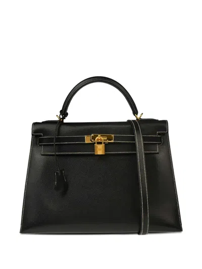 Pre-owned Hermes 2001 Lisse Kelly 32 Sellier Handbag In Black