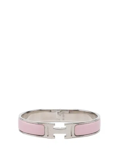 Pre-owned Hermes 2001 Narrow Enamel Clic H Bracelet Pm Costume Bracelet In Pink