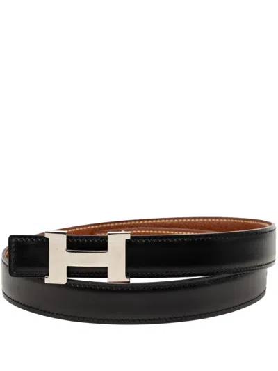 Pre-owned Hermes 2001 Swift And Epsom Constance H Reversible Belt In Black