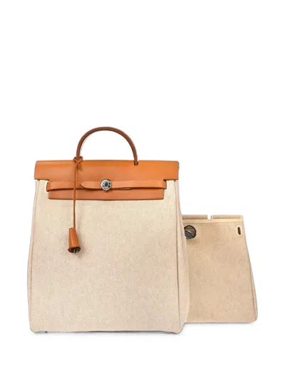 Pre-owned Hermes 2001 Toile H Herbag A Dos 2 In 1 Backpack In Neutrals