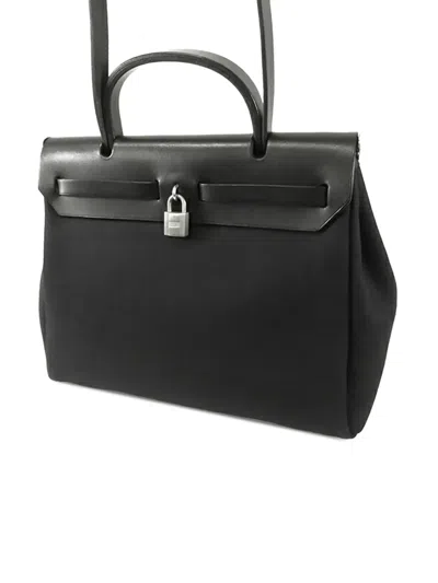 Pre-owned Hermes 2001 Toile Herbag 31 Satchel In Black