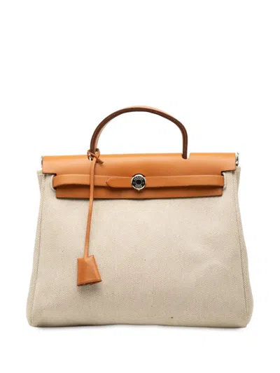 Pre-owned Hermes 2001 Toile Herbag Pm Satchel In Brown