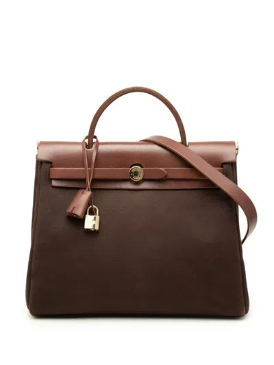 Pre-owned Hermes 2001 Toile Herbag Pm Satchel In Brown