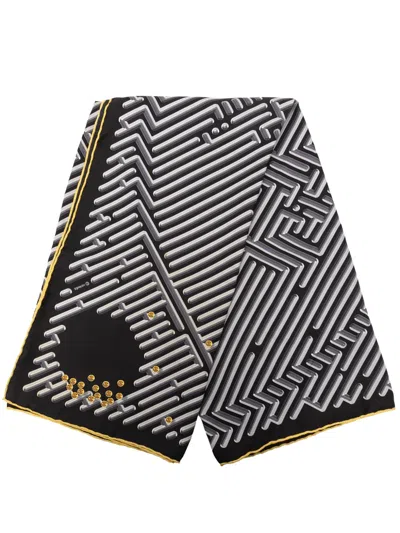 Pre-owned Hermes 2001-2026 Parcours Dh Silk Scarf 90 Scarves In Black