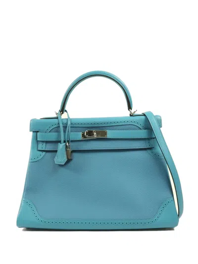 Pre-owned Hermes 20015 Kelly Ghillies Tote In Blue
