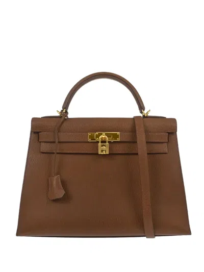 Pre-owned Hermes 2002 32 Ardennes Kelly Leather Handbag In Brown