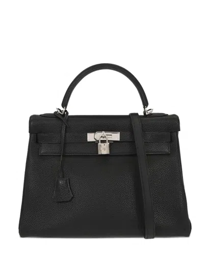 Pre-owned Hermes 2002 32 Kelly Leather Tote Bag In Black
