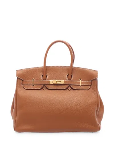 Pre-owned Hermes 2002 35 Birkin Clemence Leather Tote Bag In Brown