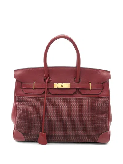 Pre-owned Hermes 2002 Birkin 35 Horsehair Tote Bag In Red
