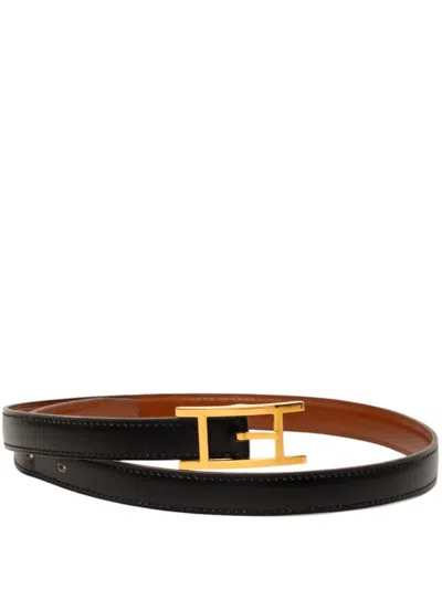 Pre-owned Hermes 2002 Box Calf Quentin Reversible Belt In Black