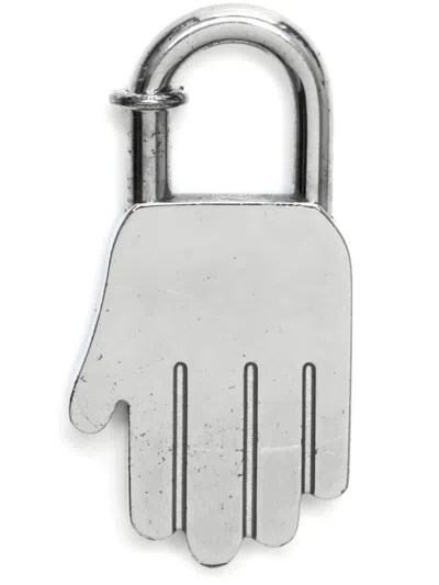 Pre-owned Hermes 2002 Cadena Hand-motif Padlock Charm In Silver