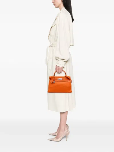 Pre-owned Hermes 2002 Clemence Kelly Retourne 32 Satchel In Orange