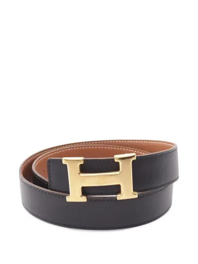 Pre-owned Hermes 2002 Constance H-belt Reversible Belt In Black