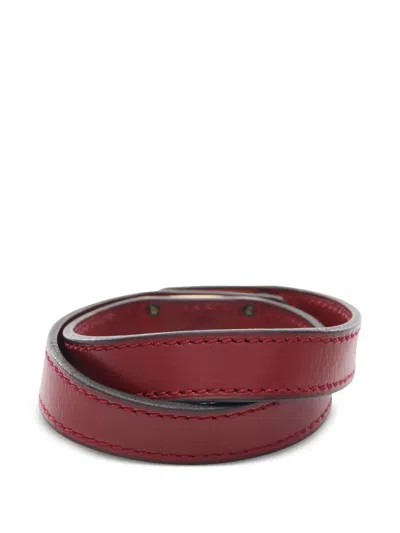 Pre-owned Hermes 2002 Double Tour Leather Bracelet In Red