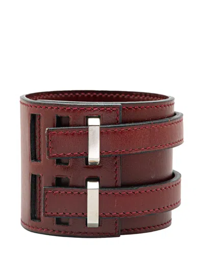Pre-owned Hermes 2002 Extra Wide Leather Etriviere Bracelet Costume Bracelet