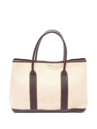 Pre-owned Hermes 2002 Garden Party Toile H Shoulder Bag In Neutral