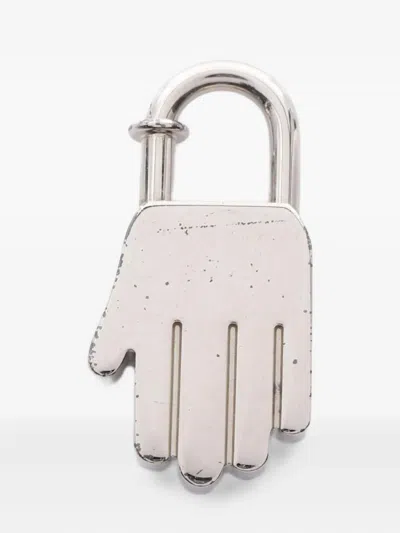Pre-owned Hermes 2002 Hand-motif Padlock Charm In Silver