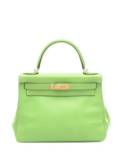 Pre-owned Hermes 2002 Kelly 28 Tote Bag In Green