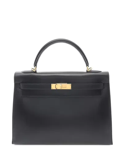 Pre-owned Hermes 2002 Kelly 32 Leather Tote Bag In Black
