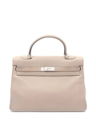Pre-owned Hermes 2002 Kelly 35 Togo Leather Tote Bag In Neutral