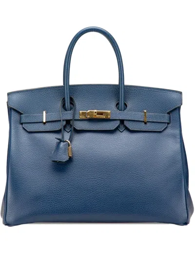 Pre-owned Hermes 2002 Togo Birkin Retourne 35 Handbag In Blue
