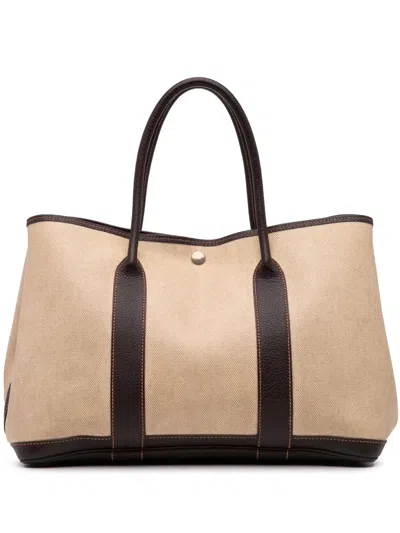 Pre-owned Hermes 2002 Toile And Negonda Garden Party 36 Tote Bag In Brown
