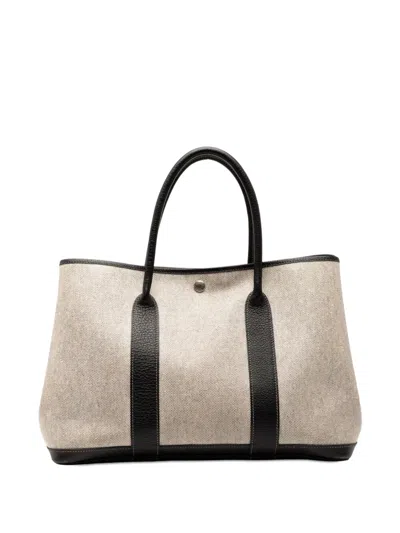 Pre-owned Hermes 2002 Toile And Negonda Garden Party 36 Tote Bag In Gray