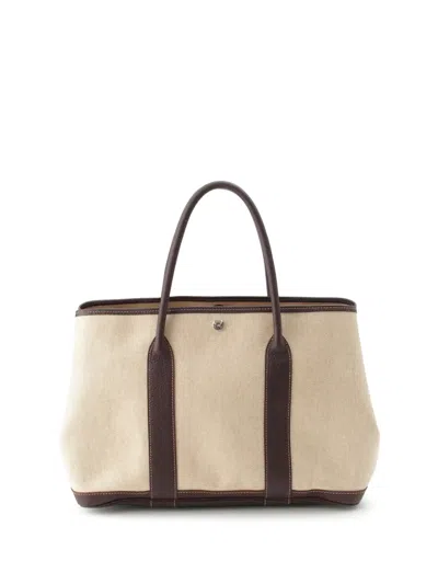 Pre-owned Hermes 2002 Toile And Negonda Garden Party 36 Tote Bag In Neutrals