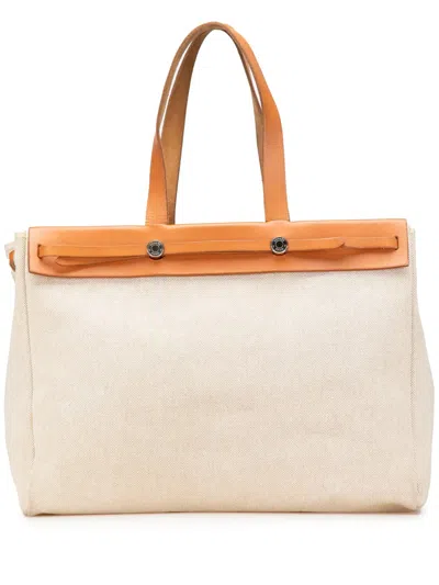 Pre-owned Hermes 2002 Toile Herbag Cabas Gm Tote Bag In Brown