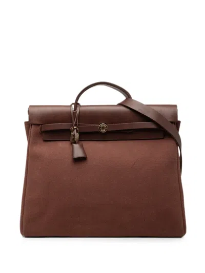 Pre-owned Hermes 2002 Toile Herbag Gm Satchel In Brown