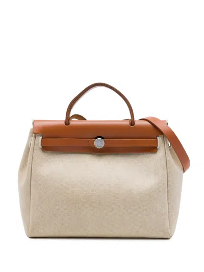 Pre-owned Hermes 2002 Toile Herbag Pm Satchel In Neutrals