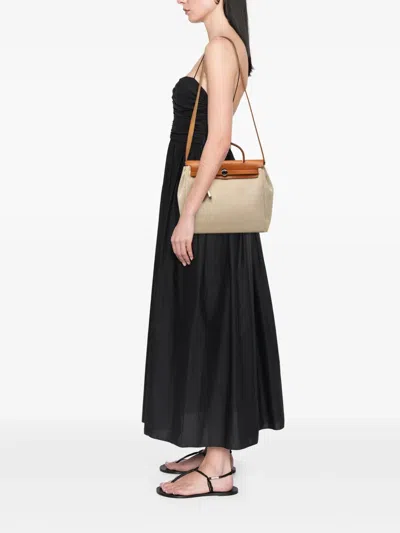 Pre-owned Hermes 2002 Toile Herbag Pm Satchel In Neutrals