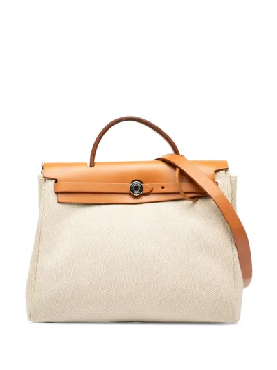 Pre-owned Hermes 2002 Toile Herbag Zip 31 Satchel In Brown