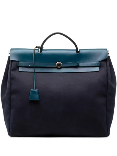 Pre-owned Hermes 2002-2007 Toile Herbag Mm Satchel In Blue