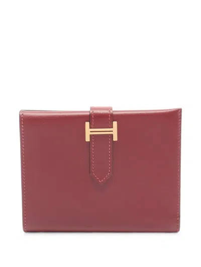Pre-owned Hermes 2003 Bearn Compact Bi-fold Wallet In Red