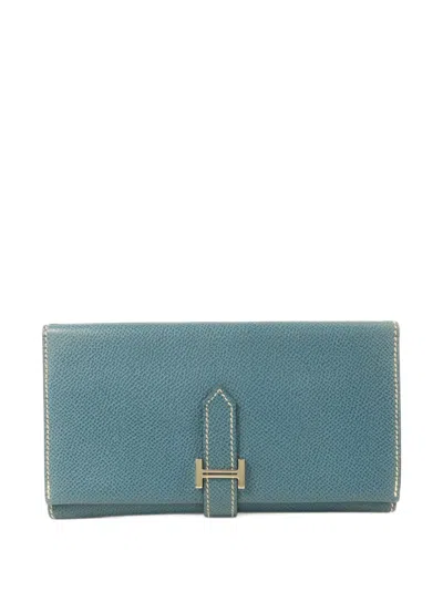 Pre-owned Hermes 2003 Béarn Courchevel-leather Trifold Wallet In Blue