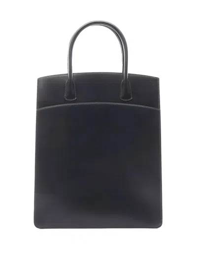 Pre-owned Hermes 2003 Box Calf White Bus Up Tote Bag In Blue