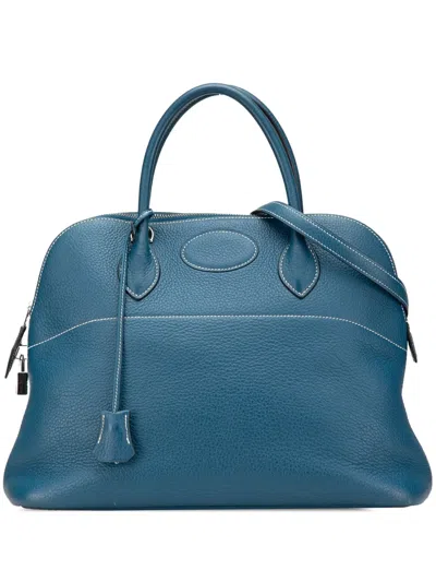 Pre-owned Hermes 2003 Clemence Bolide 35 Satchel In Blue