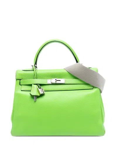 Pre-owned Hermes 2003 Clemence Kelly Ii Retourne 32 Satchel In Green