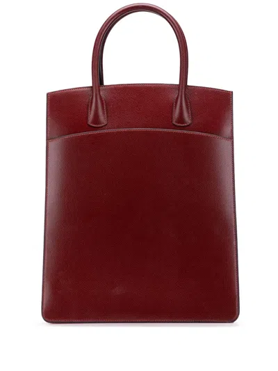 Pre-owned Hermes 2003 Courchevel White Bus 30 Tote Bag In Red