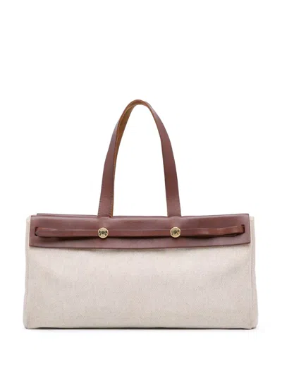 Pre-owned Hermes 2003 Her Cabas Mm Tote Bag In Brown