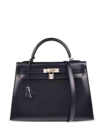 Pre-owned Hermes 2003 Kelly 32 Sellier Two-way Handbag In Blue