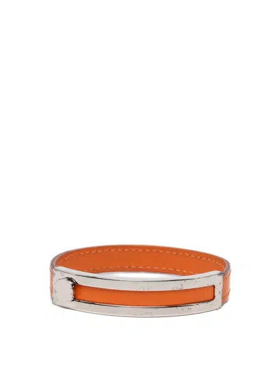 Pre-owned Hermes 2003 Leather Pousse Pousse Bracelet Costume Bracelet In Orange