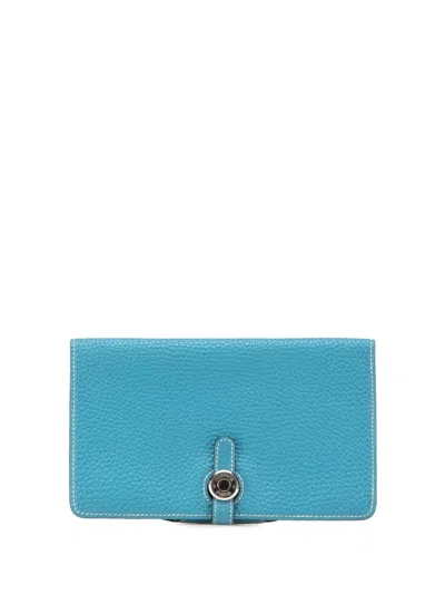 Pre-owned Hermes 2003 Togo Dogon Wallet Long Wallets In Blue