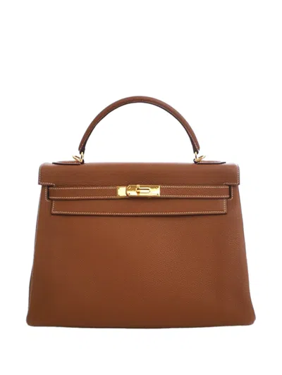 Pre-owned Hermes 2003 Togo Kelly Ii Retourne 32 Satchel In Brown