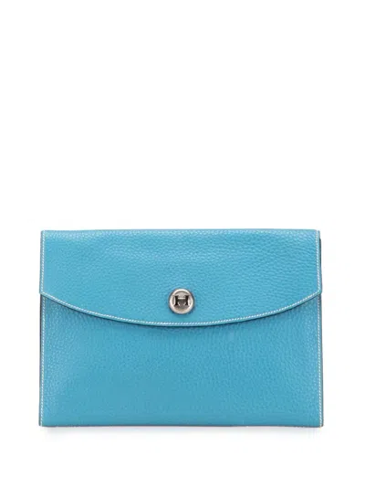 Pre-owned Hermes 2003 Togo Rio Clutch Bag In Blue