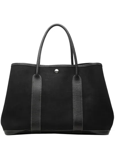 Pre-owned Hermes 2003 Toile And Negonda Garden Party 36 Tote Bag In Black
