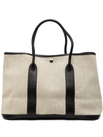 Pre-owned Hermes 2003 Toile And Negonda Garden Party 36 Tote Bag In Brown