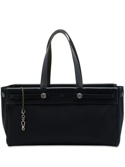 Pre-owned Hermes 2003 Toile And Vache Hunter Herbag Cabas Mm Tote Bag In Black